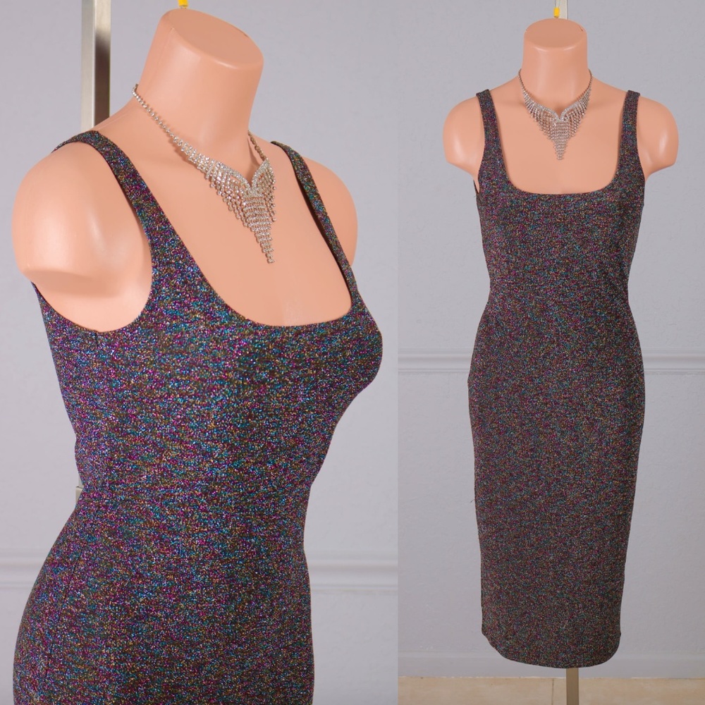 Sexy Rainbow Metallic Black Stretchy Mini Dress M